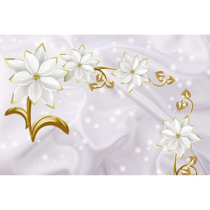 Tablou canvas - Flori albe cu radacini aurii, 100x70 cm