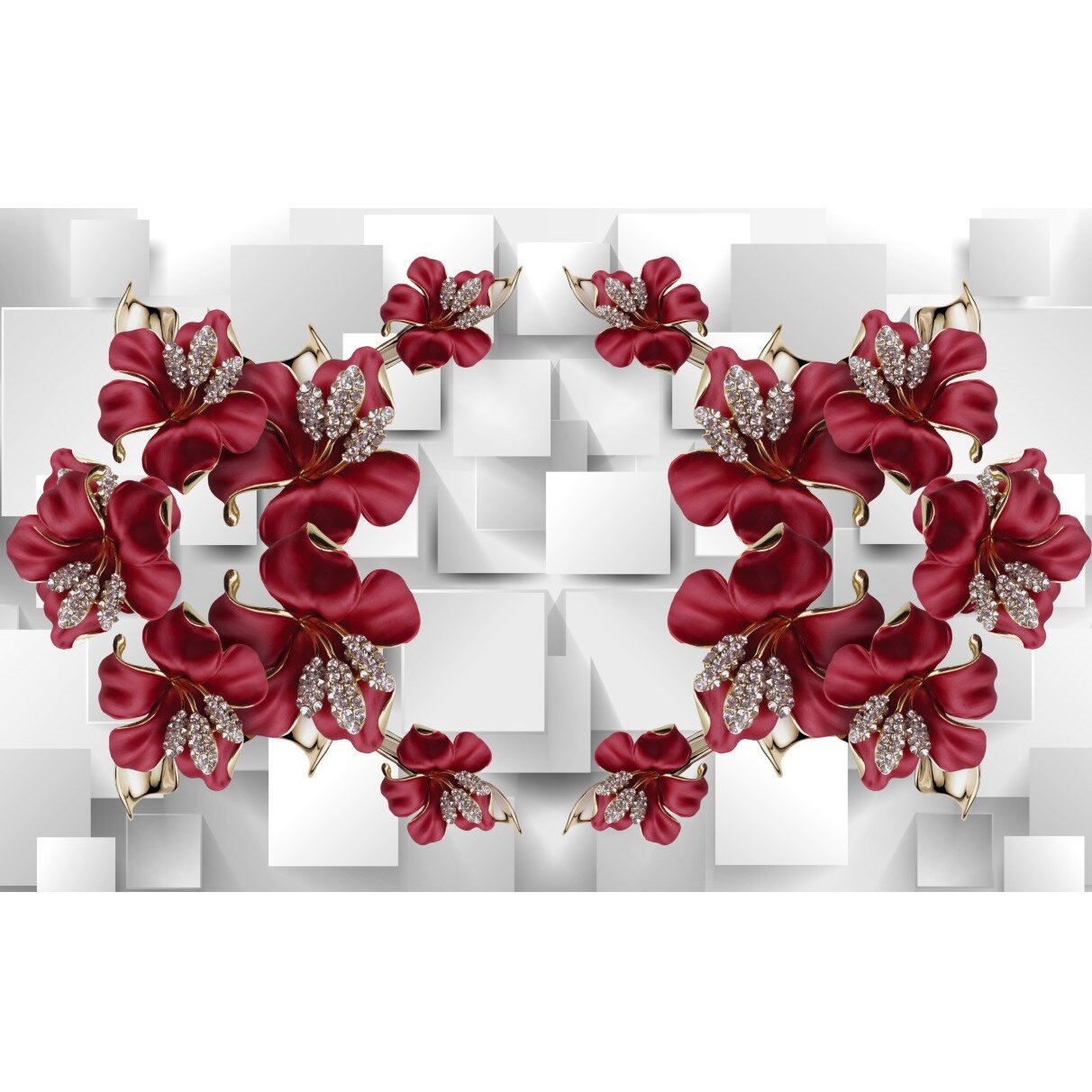 Tablou canvas - Flori grena cu perle, 100x70 cm