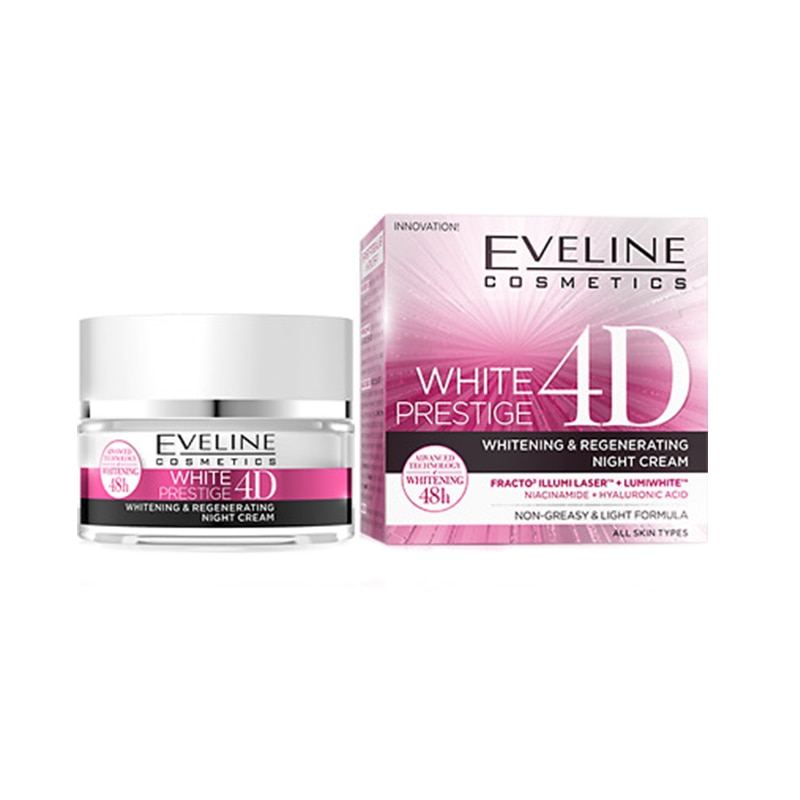Crema de noapte Eveline Cosmetics, White Prestige 4D, femei, 50 ml