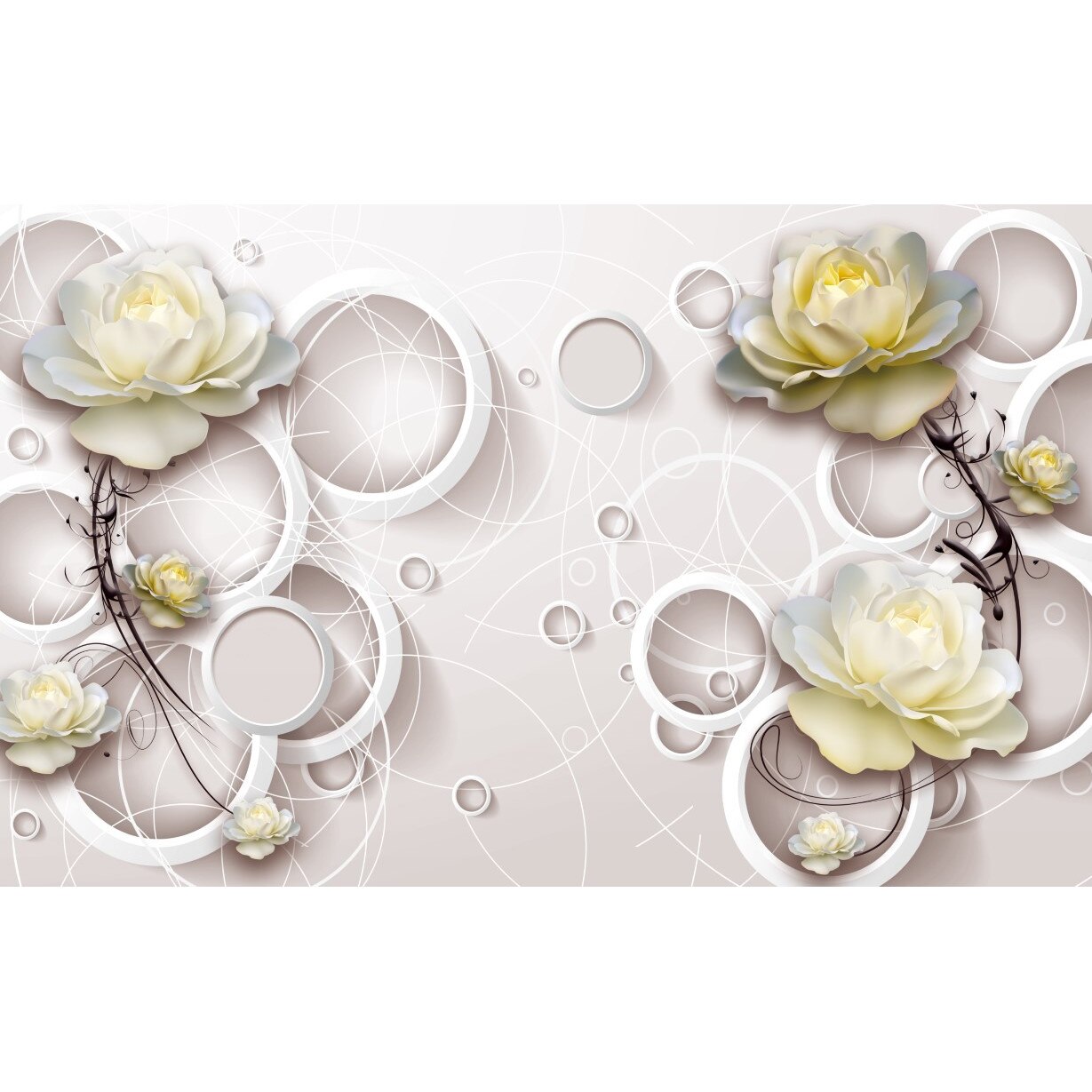 Fototapet autocolant PVC , Flori albe abstract, 250x400 cm