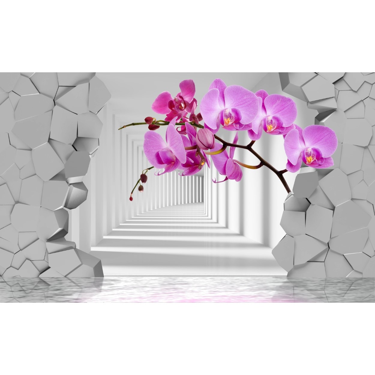 Tablou canvas - Abstract flori roz si tunel, 100x70 cm