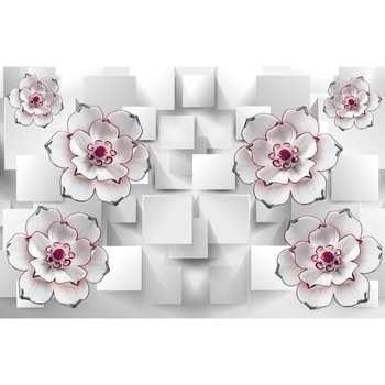 Tablou canvas - Flori gri cu alb, 90x50 cm Tablou canvas - Flori gri cu alb, 90x50 cm