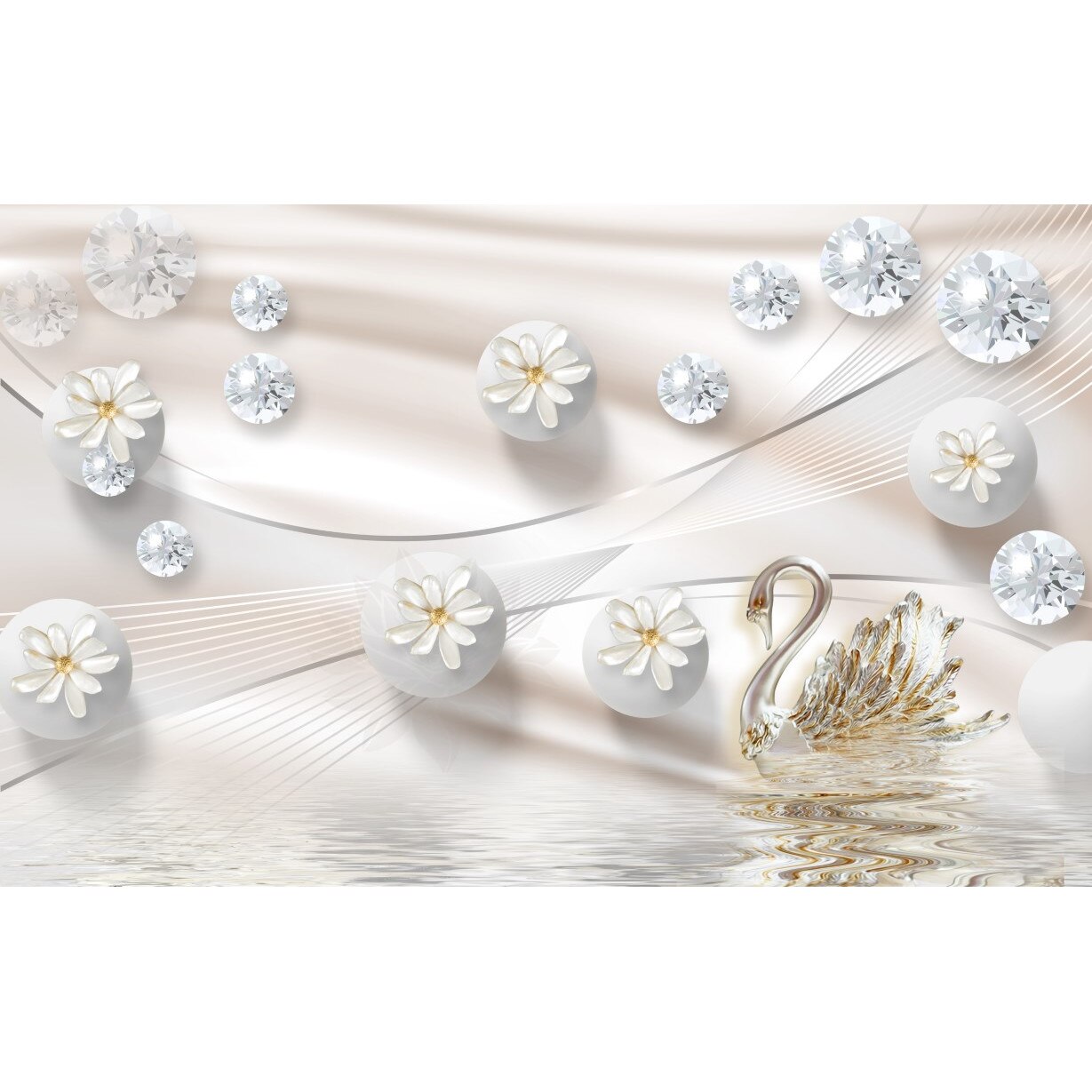 Fototapet autocolant PVC , Abstract flori albe cu diamante, 250x400 cm