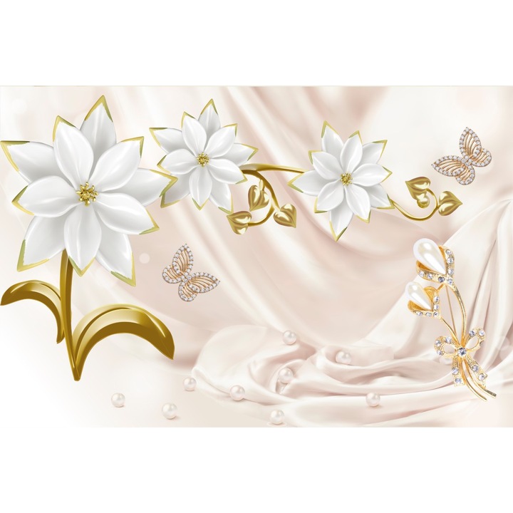 Tablou canvas - Flori albe si perle, 50x35 cm