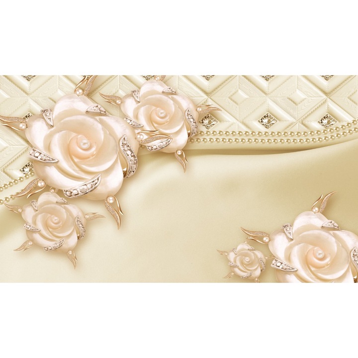 Tablou canvas - Flori aurii cu perle bronz, 40x30 cm