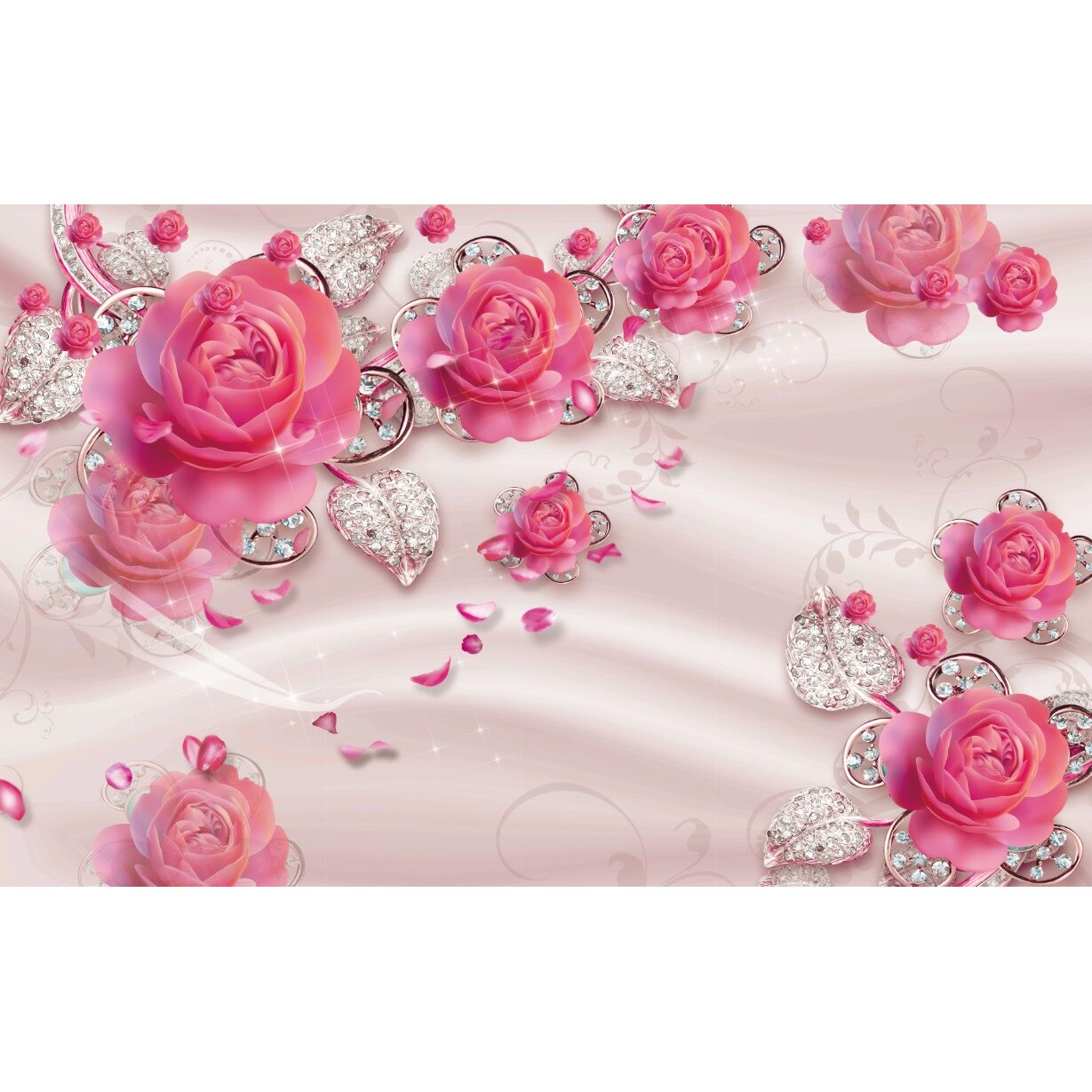 Tablou canvas - Flori roz si diamante, 50x35 cm