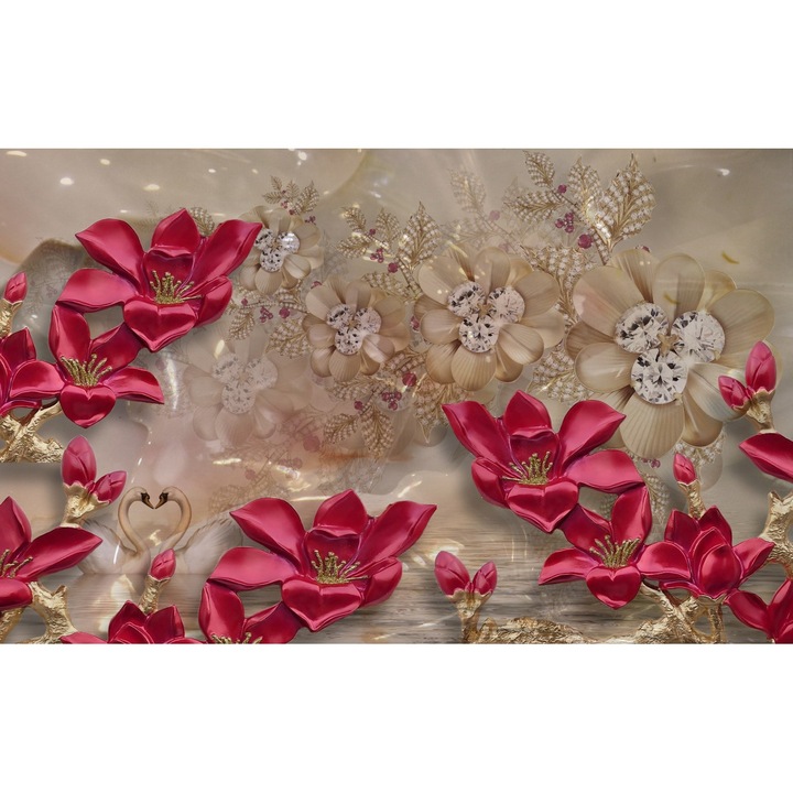 Tablou canvas - Flori colorate si lebede, 50x35 cm