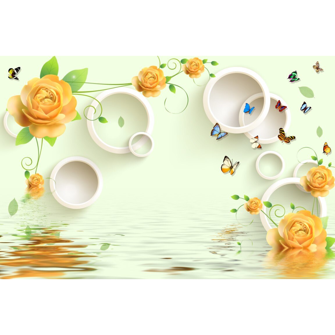 Fototapet autocolant PVC , Fluturi si flori aurii, 250x400 cm