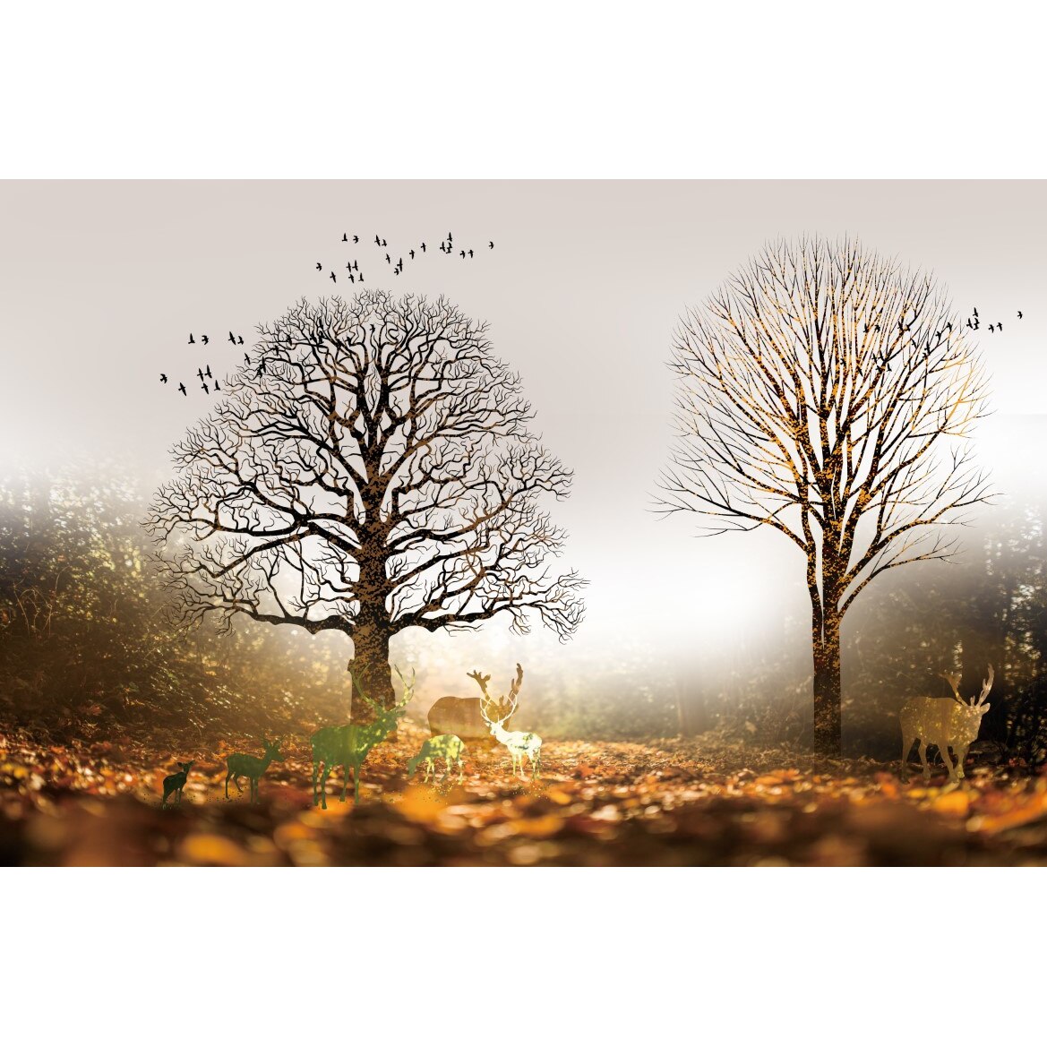 Tablou canvas - Abstract animale in padure, 100x70 cm