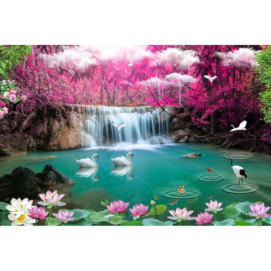 Fototapet autocolant PVC , Lebedele pe lac, 160x240 cm