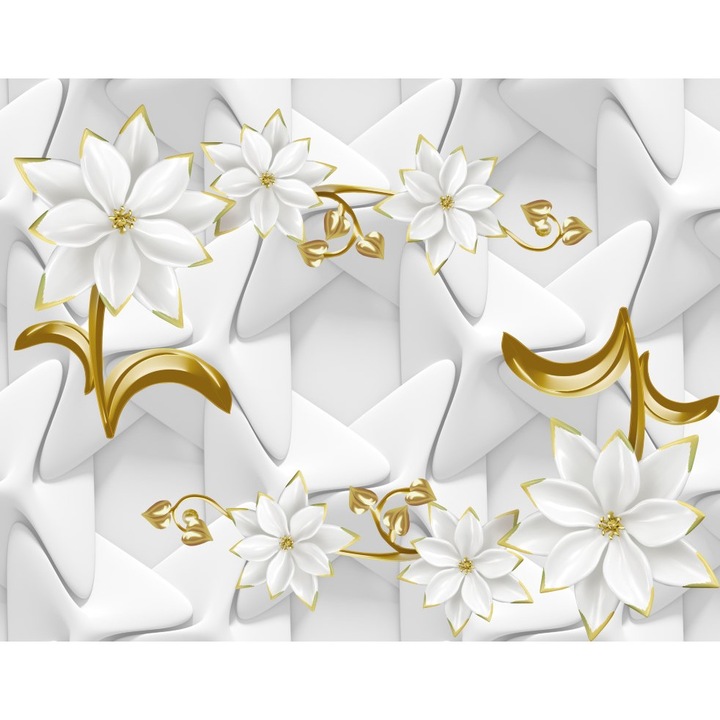 Tablou canvas - Flori albe si aurii, 50x35 cm