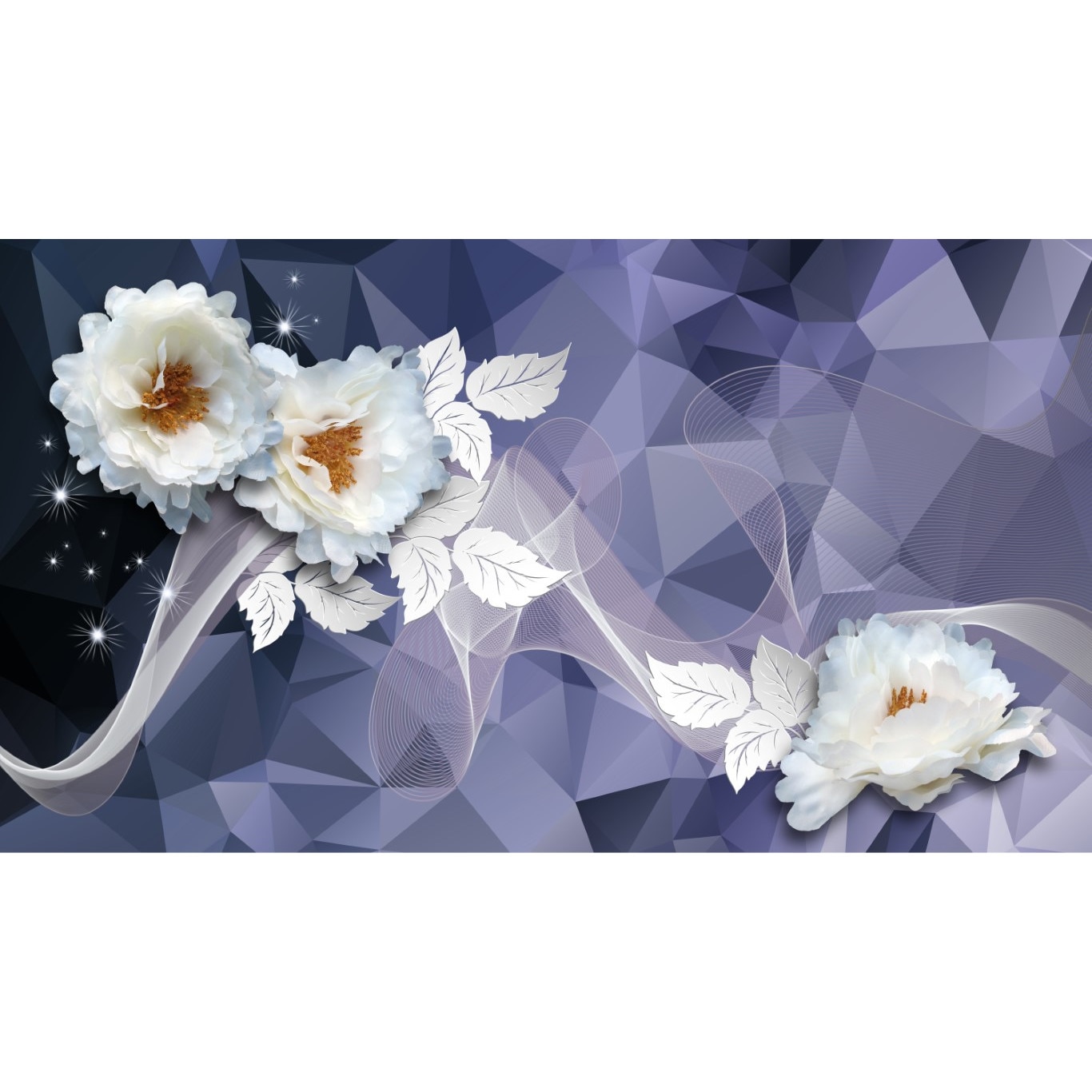 Fototapet autocolant PVC , Flori si frunze albe abstract, 250x400 cm