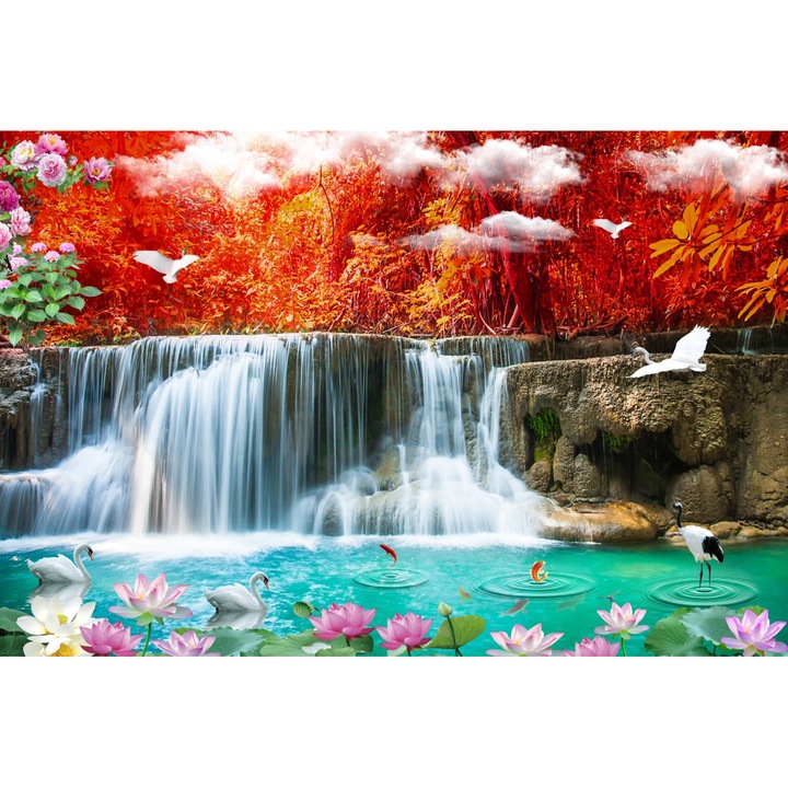 Tablou canvas - Cascada si lacul, 100x70 cm