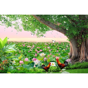 Tablou canvas - Gradina cu pasari, 90x50 cm Tablou canvas - Gradina cu pasari, 90x50 cm