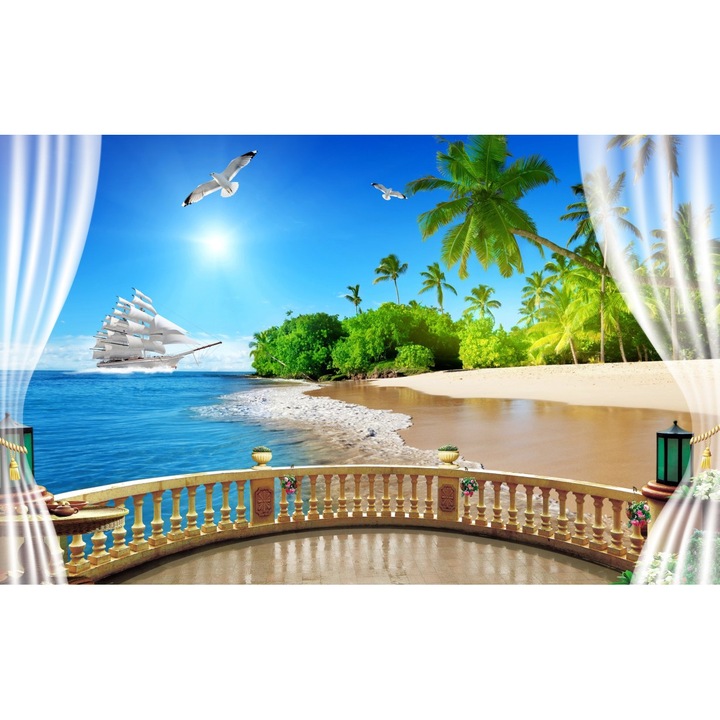 Fototapet autocolant PVC , Plaja la malul marii, 200x300 cm