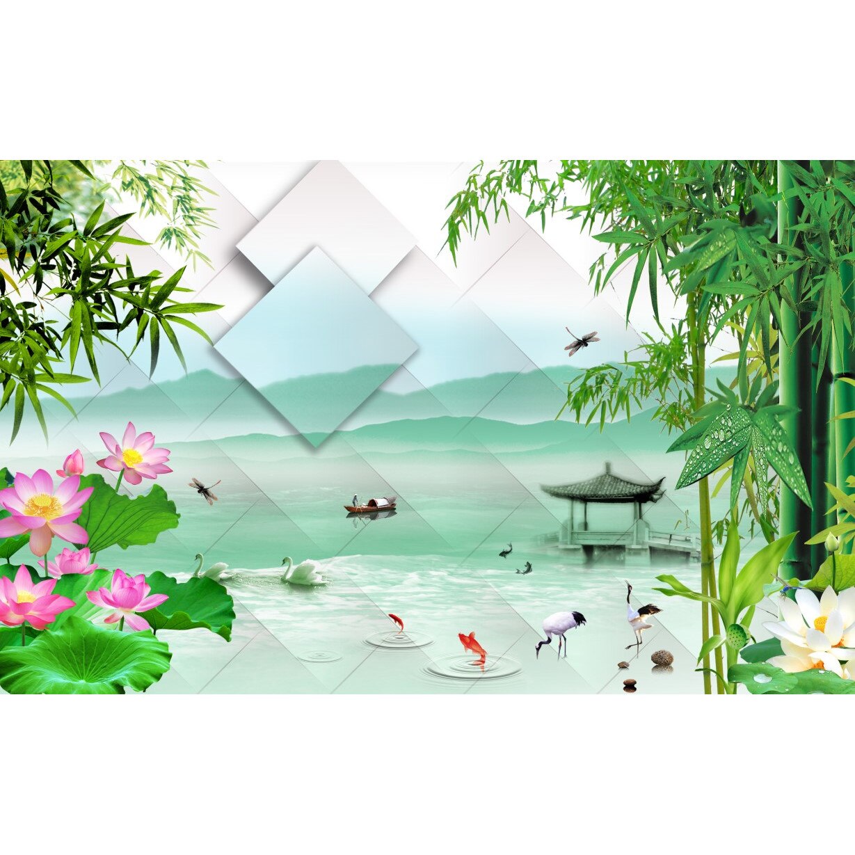 Tablou canvas - Abstract peisaj asiatic, 100x70 cm