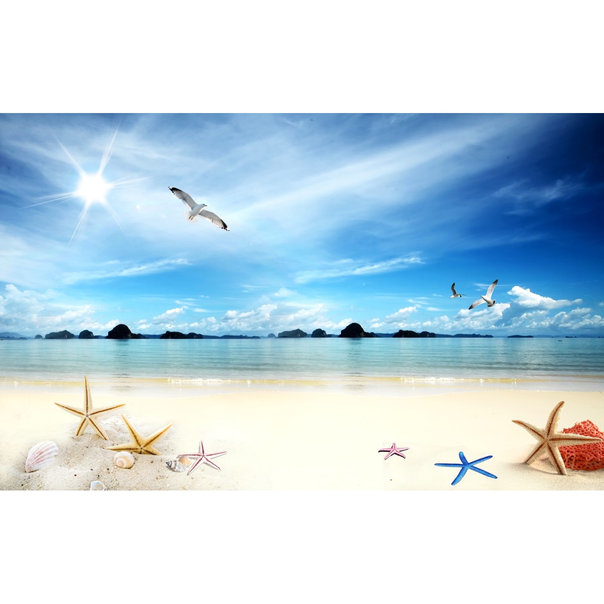 Fototapet autocolant PVC , Plaja si stele de mare, 250x400 cm