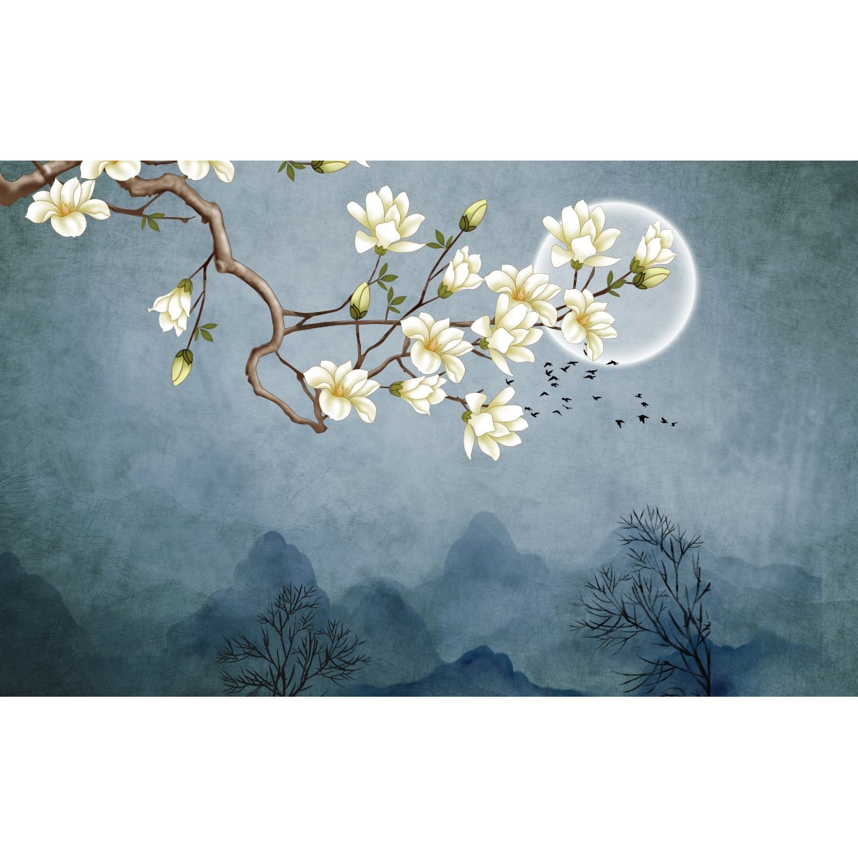 Tablou canvas - Abstract luna si pasarile, 100x70 cm