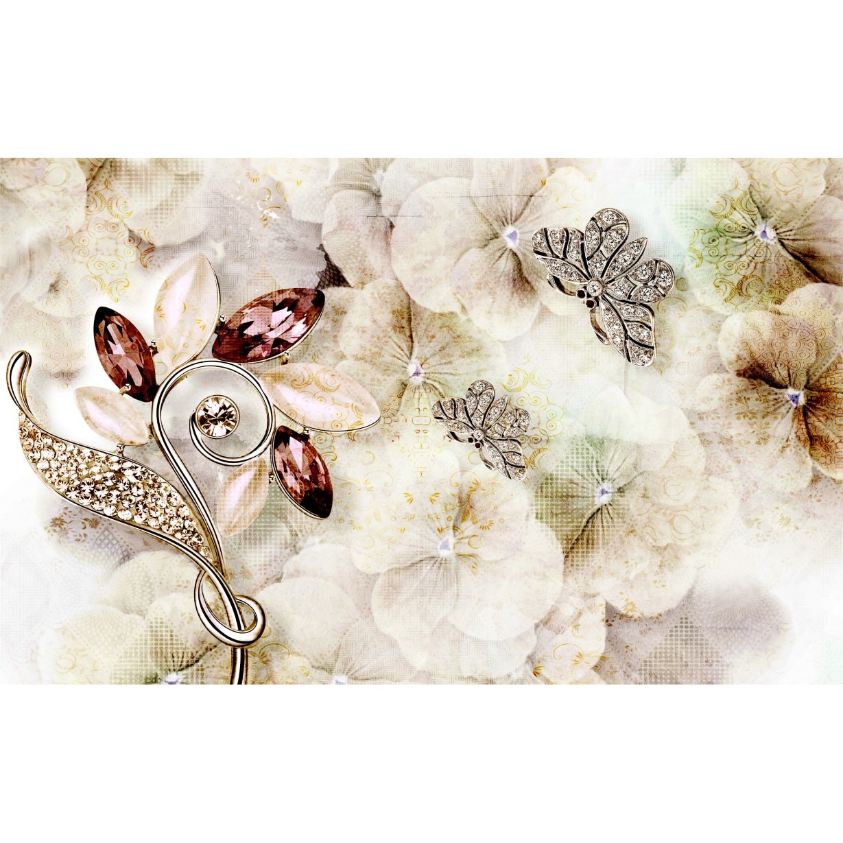 Tablou canvas - Flori si diamante, 100x70 cm