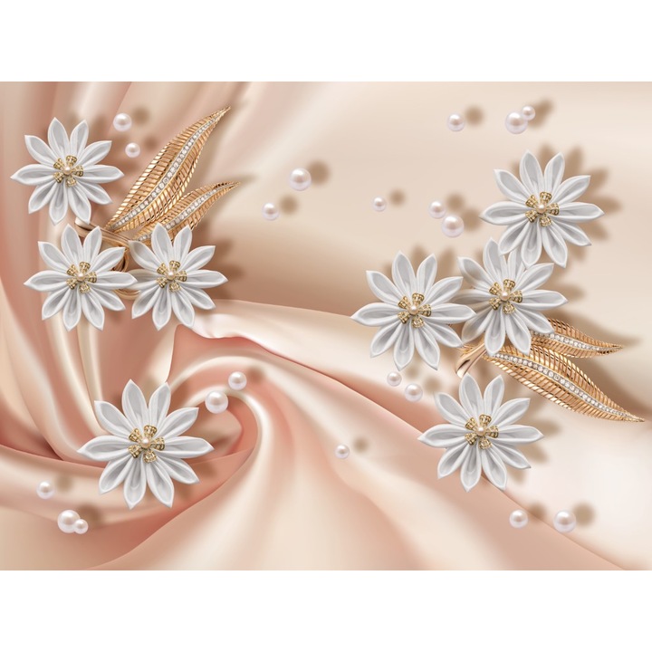 Fototapet autocolant PVC , Flori albe pe fundal roz, 120x180 cm