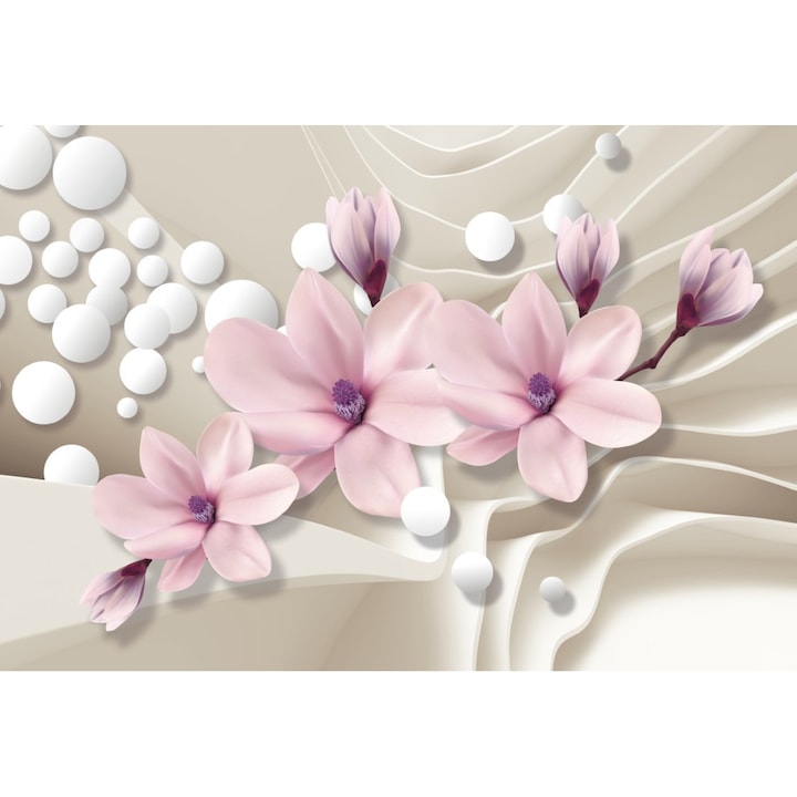 Tablou canvas - Flori roz si buline, 100x70 cm