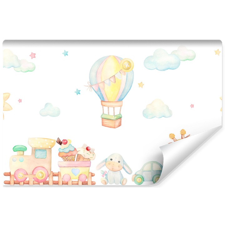 Fototapet pentru copii animale natura 400cm x 280cm Colorat, Tema basmului, Fantezie, Nori, Creative decor, Design modern