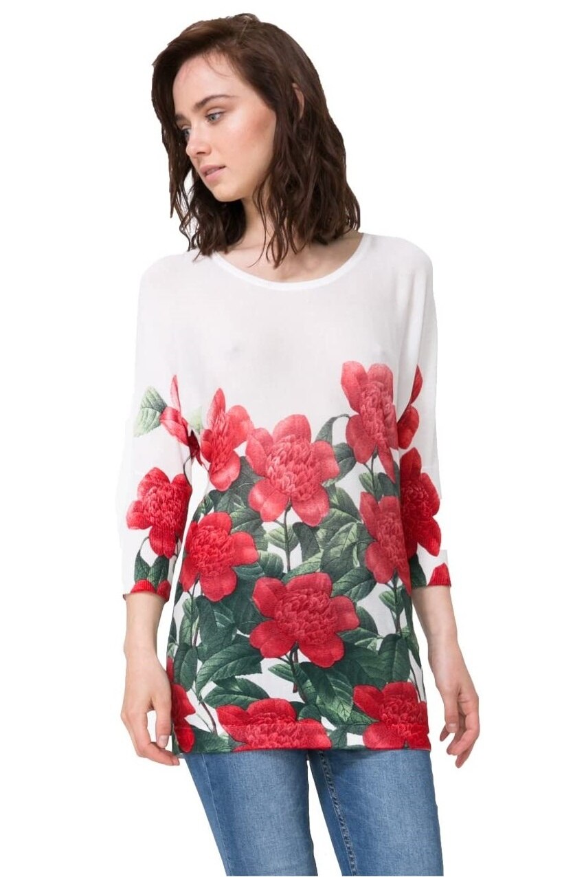 Bluza, Desigual 72J2ED3, Alb/Rosu, 38