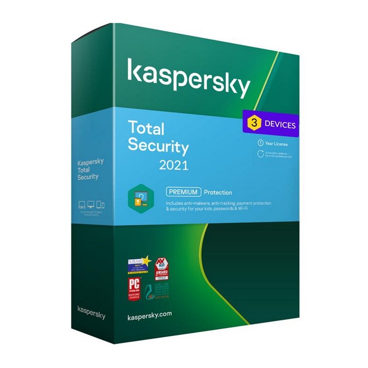 Antivirus Kaspersky Total Security 2021, 3 dispozitive, 2 ani Licenta Electronica