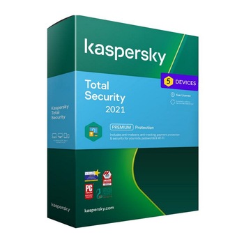 Antivirus Kaspersky Total Security 2021, 5 dispozitive, 2 ani Licenta Electronica Antivirus Kaspersky Total Security 2021, 5 dispozitive, 2 ani Licenta Electronica