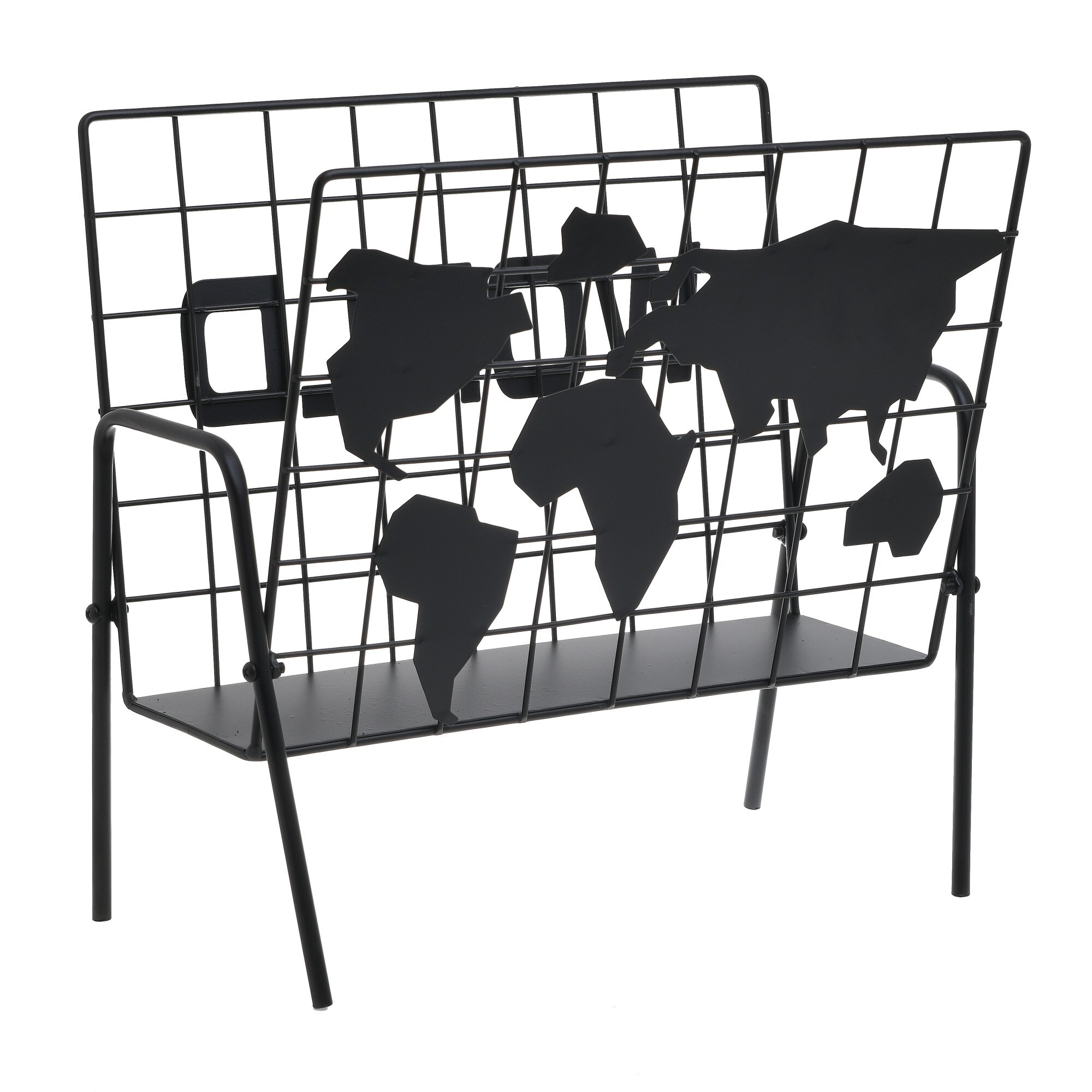 Suport reviste metal negru World cu atlas,36x20x35 cm