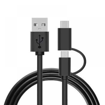 Cablu De Date 2-in-1, Micro USB si Type C, 1m, Negru Cablu De Date 2-in-1, Micro USB si Type C, 1m, Negru