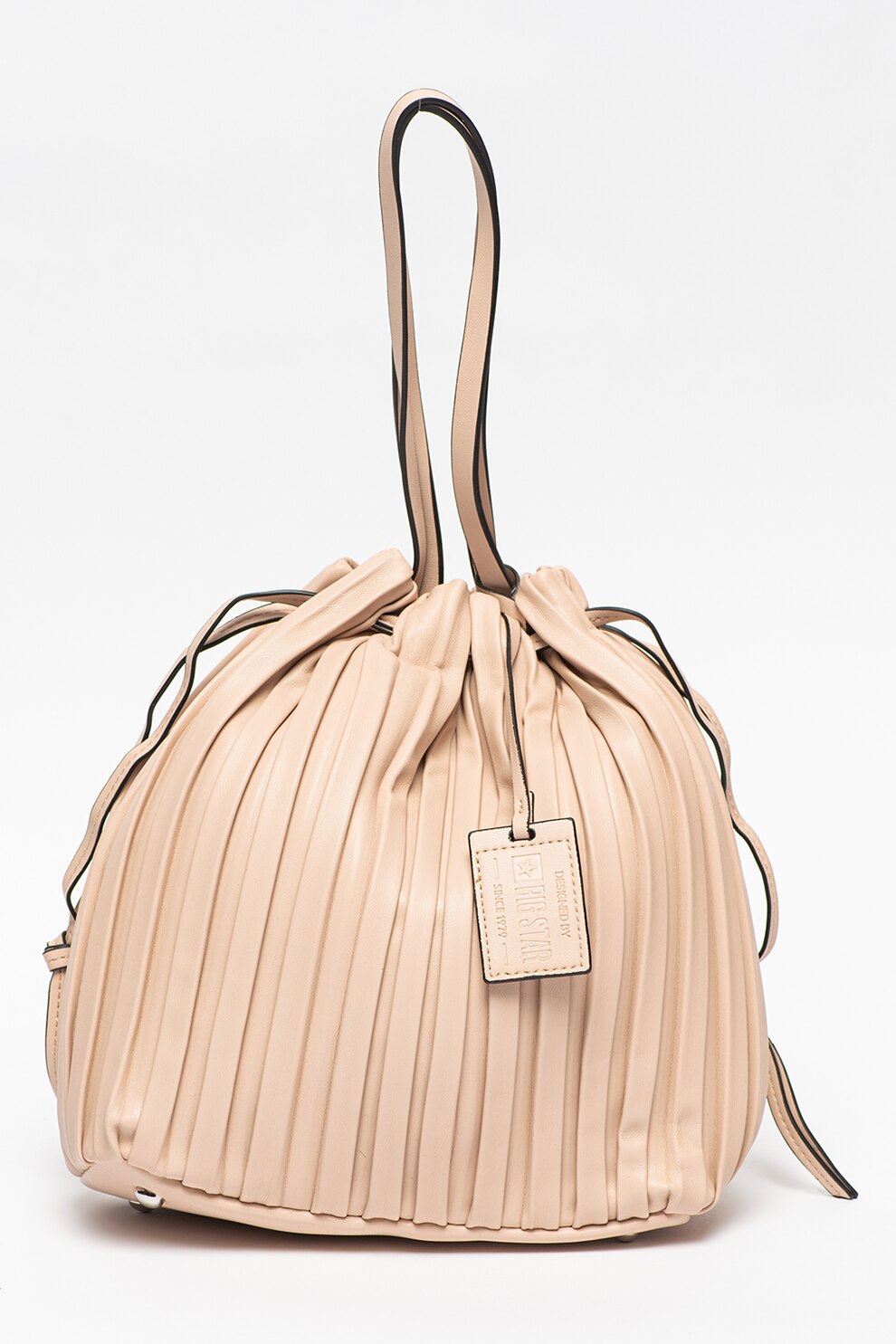 Big Star, Geanta bucket de piele ecologica cu aspect striat, Alb fildes