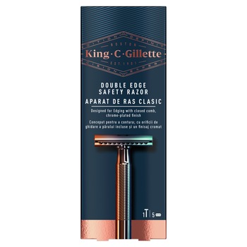 Aparat de ras clasic cu margine dubla King C. Gillette + 5 lame de rezerva Aparat de ras clasic cu margine dubla King C. Gillette + 5 lame de rezerva