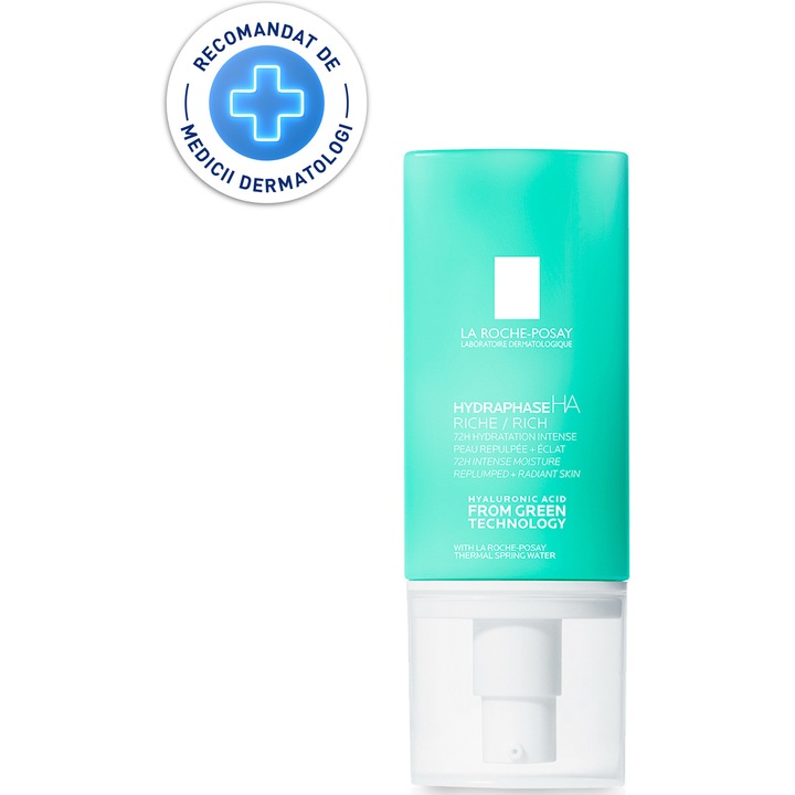 Crema de fata intens hidratanta pentru 72h La Roche-Posay Hydraphase HA Riche, pentru tenul sensibil si deshidratat , 50 ml