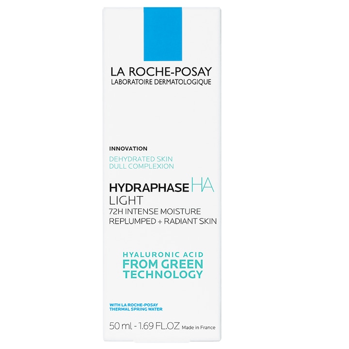 Crema de fata hidratanta pentru 72h La Roche-Posay Hydraphase HA Lejere, pentru ten sensibil si deshidratat, cu textura lejera, 50 ml