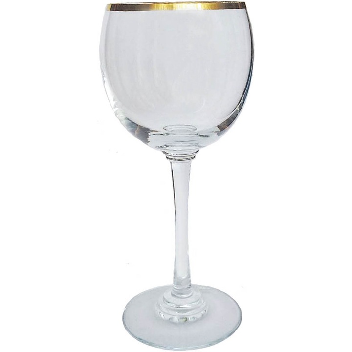 Комплект чаши вино SmartDecor 61641, Стъкло, 150 мл, 6 чаши, Златен кант