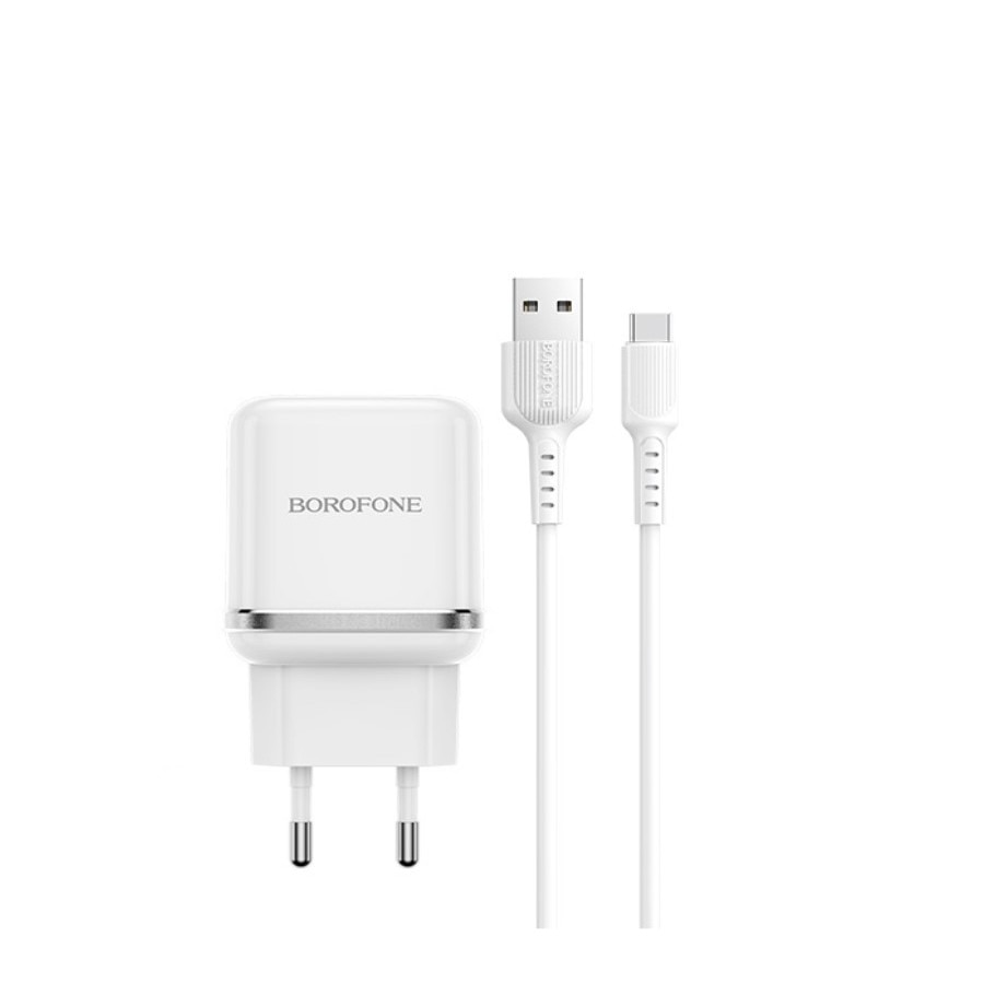 Incarcator Retea Borofone, BA36A Quick Charge, Cablu USB Type-C, Alb
