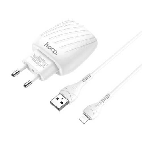 Incarcator 2.4A cu 2 Porturi USB + Cablu Lightning (Alb) C78A HOCO