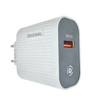 Incarcator USB la priza Euro, cu indicator Led, Quick Charge 3.0, 100 - 240V, 3.1A, alb cu negru Incarcator USB la priza Euro, cu indicator Led, Quick Charge 3.0, 100 - 240V, 3.1A, alb cu negru