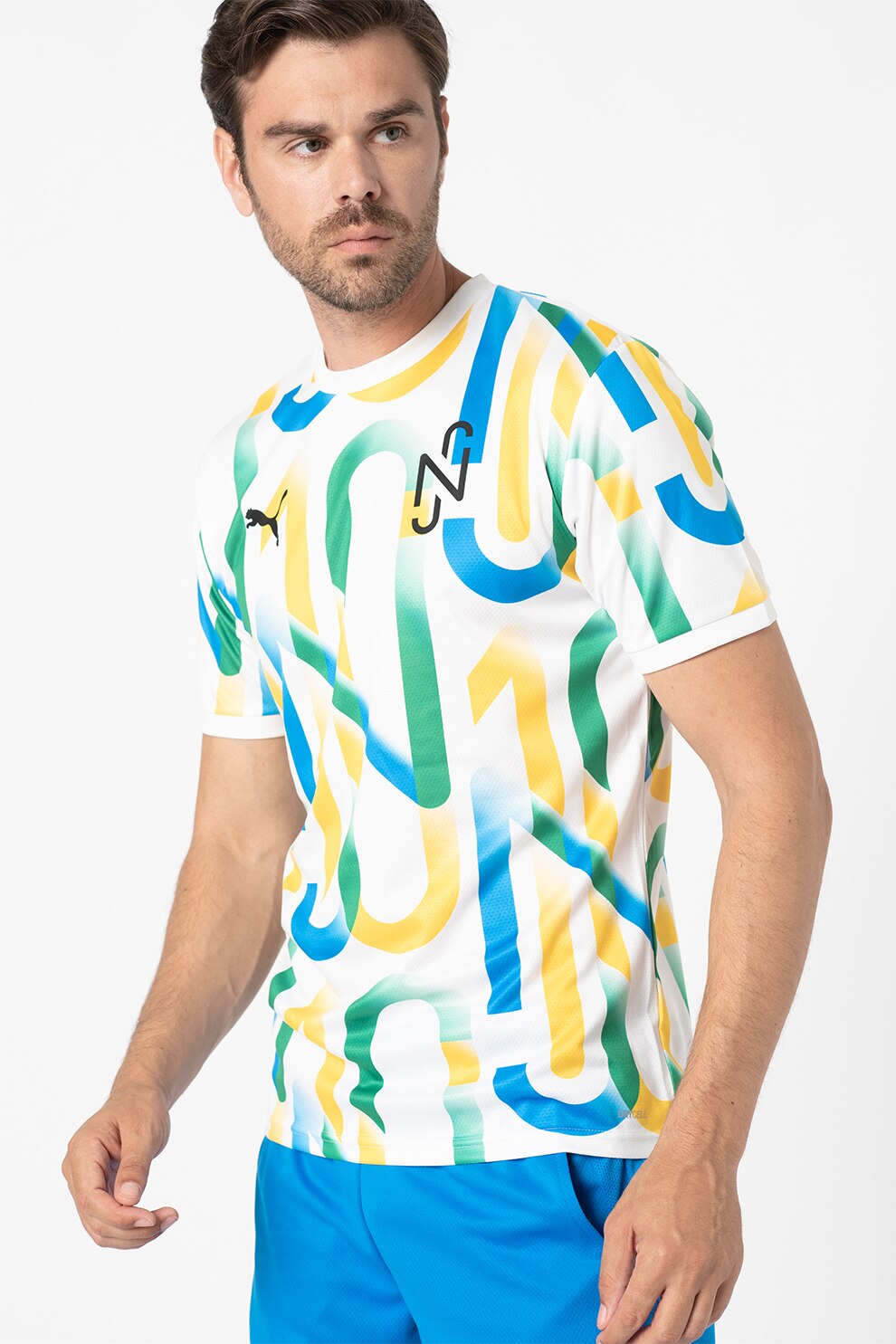 Puma, Tricou cu imprimeu pentru antrenament, Alb/Galben/Verde