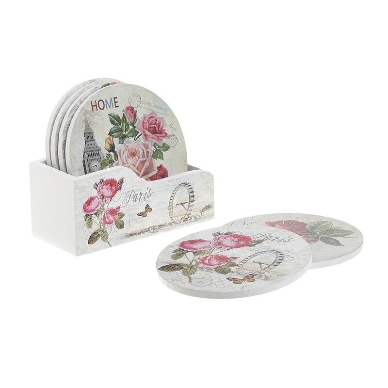 Set 6 suporturi pahar si carcasa Romantic multicolor 9,7 cm x 9,7 cm
