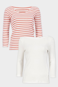 GAP, Set de bluze din bumbac si modal - 2 piese, Alb/Corai, XL GAP, Set de bluze din bumbac si modal - 2 piese, Alb/Corai, XL