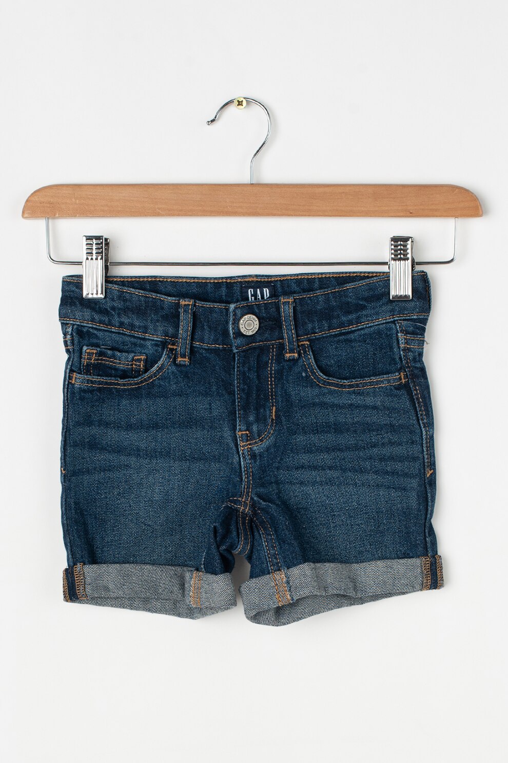 GAP, Pantaloni scurti de denim cu cusaturi contrastante, Albastru inchis