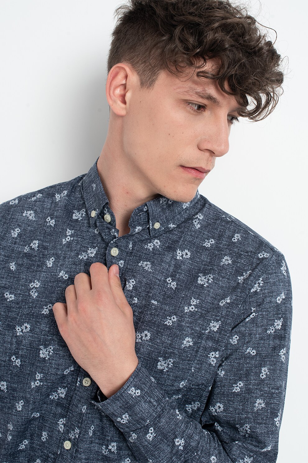 GAP, Camasa din material poplin cu model floral, Albastru inchis, S