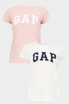 GAP, Set de tricouri de bumbac cu imprimeu logo - 2 piese, Alb/Roz GAP, Set de tricouri de bumbac cu imprimeu logo - 2 piese, Alb/Roz