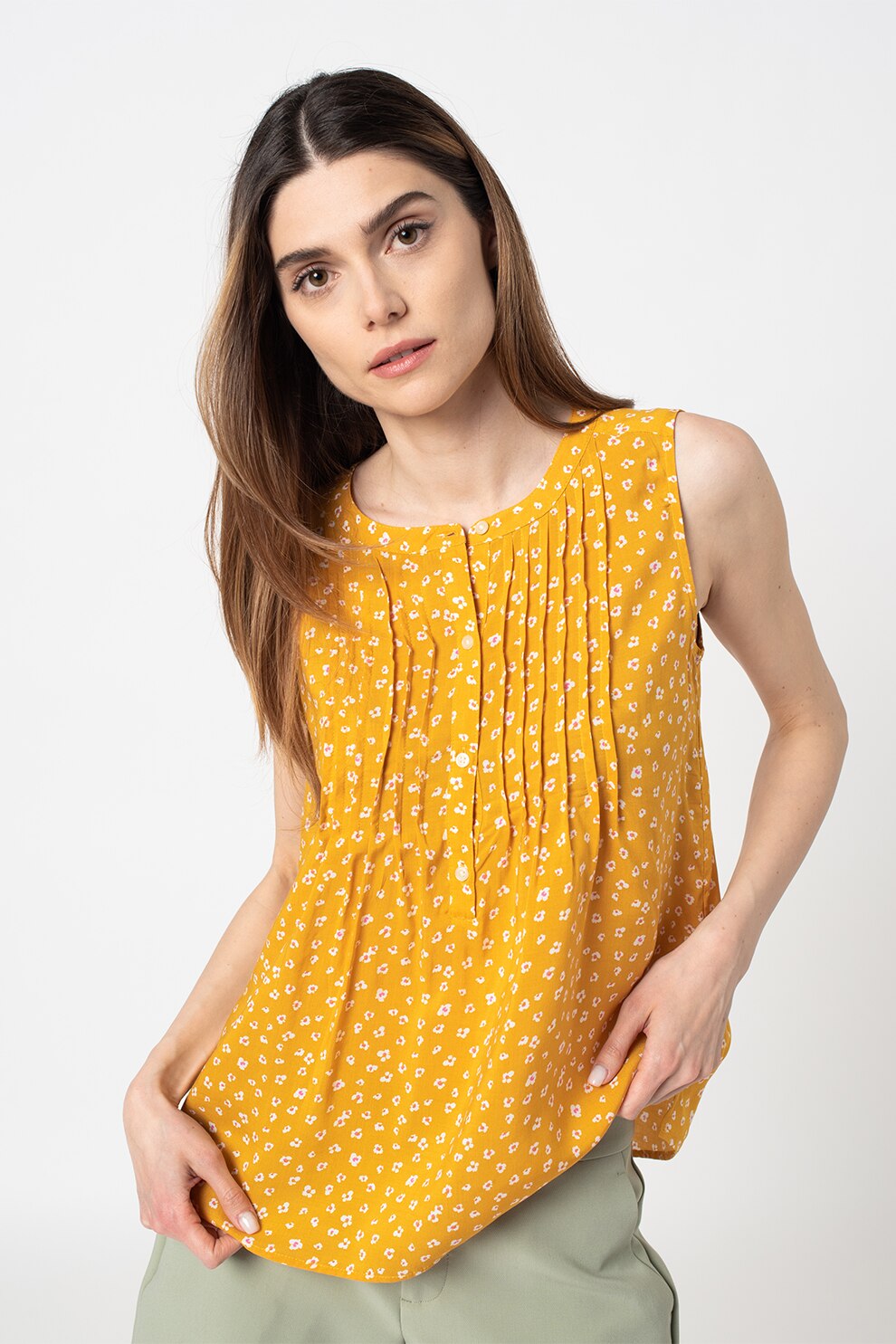 GAP, Bluza fara maneci cu pliuri, Galben mustar
