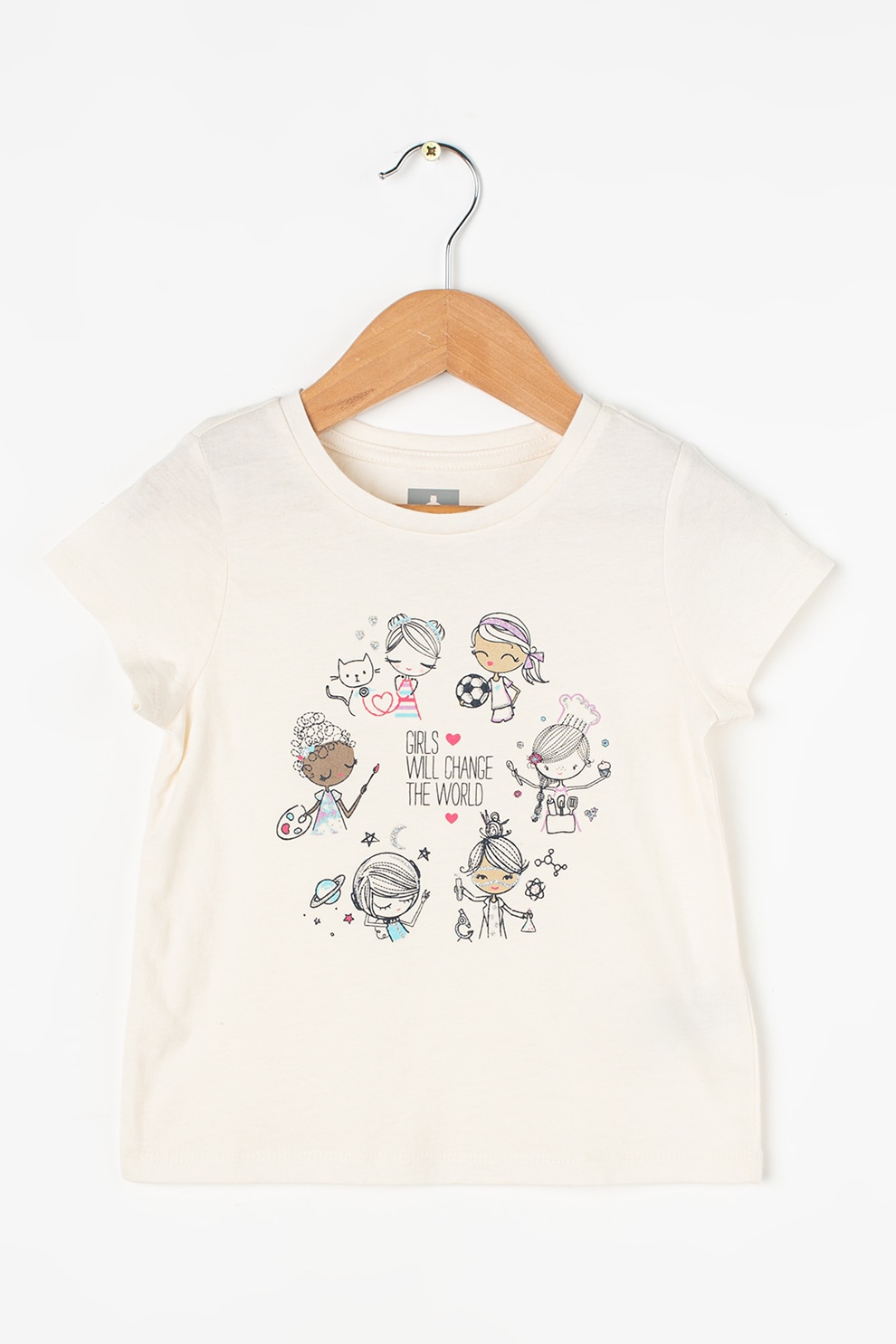 GAP, Tricou cu decolteu la baza gatului si imprimeu grafic, Alb