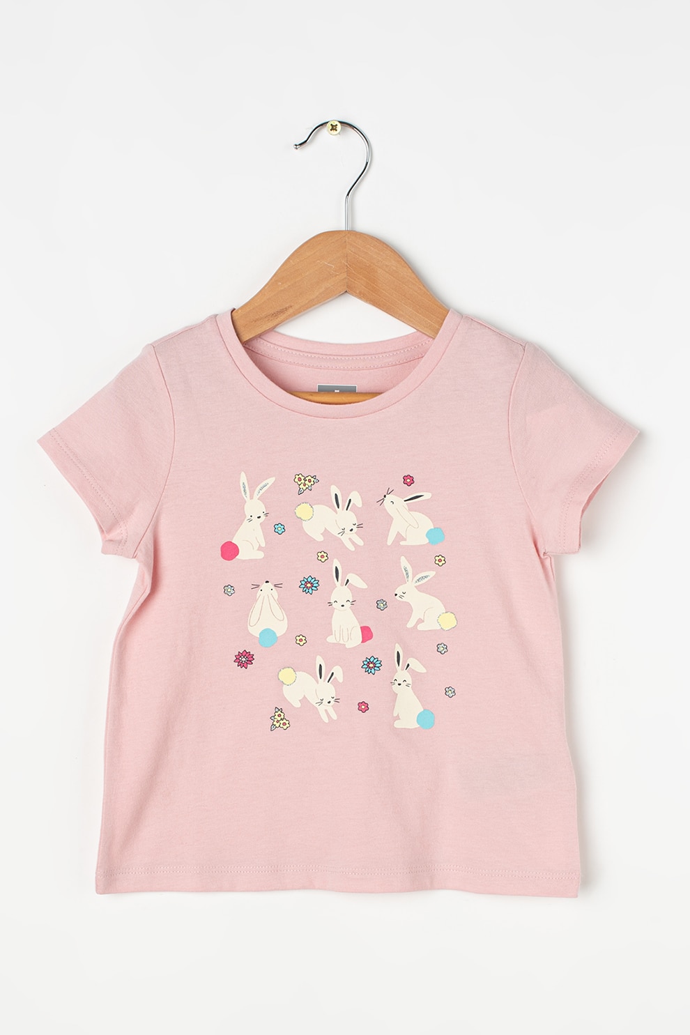 GAP, Tricou cu decolteu la baza gatului si imprimeu grafic, Roz pal