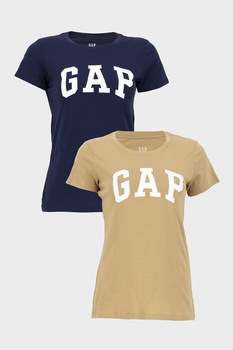 GAP, Set de tricouri de bumbac cu imprimeu logo - 2 piese, Bleumarin /Maro camel GAP, Set de tricouri de bumbac cu imprimeu logo - 2 piese, Bleumarin /Maro camel