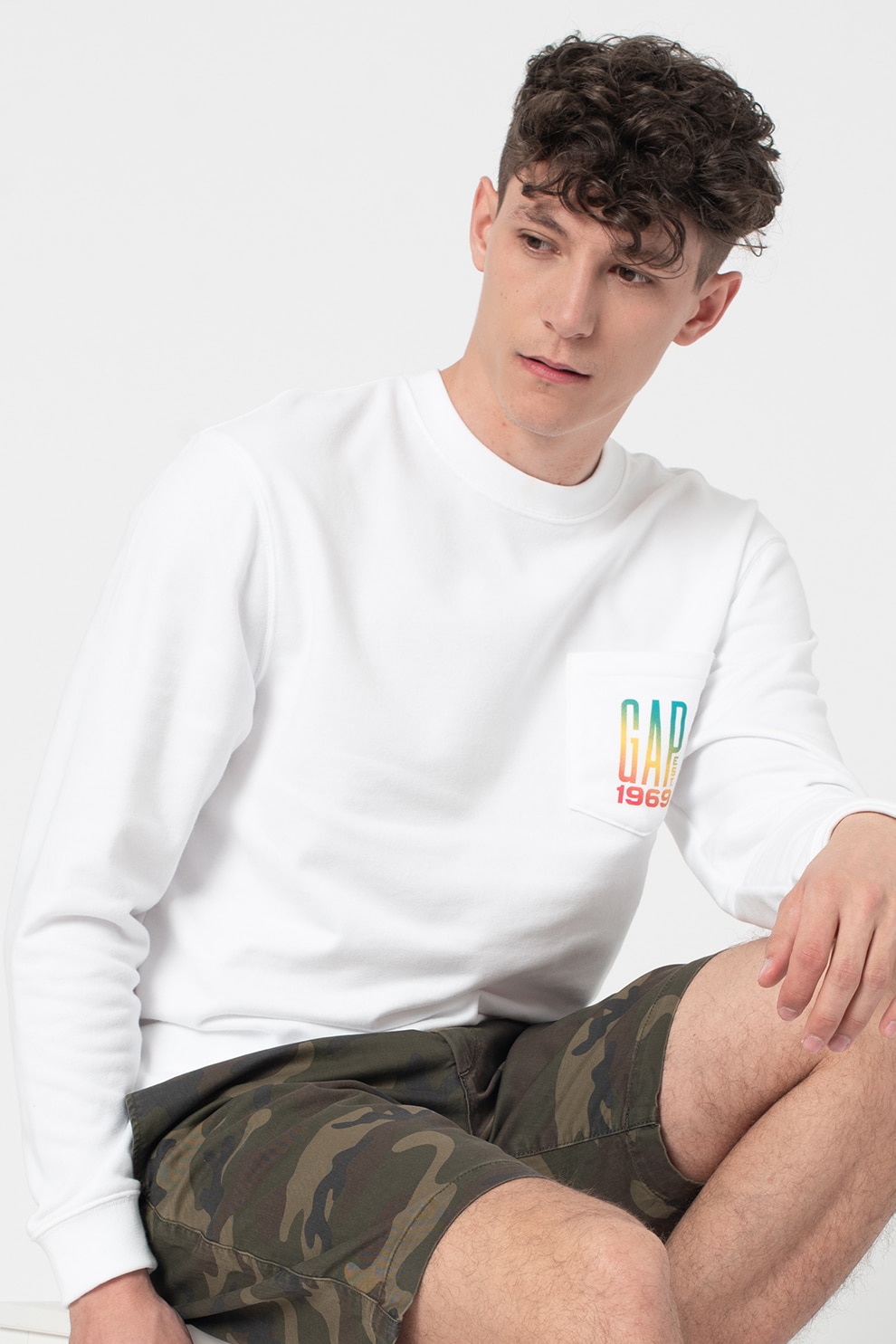 GAP, Bermude chino cu imprimeu si buzunare oblice, Verde militar